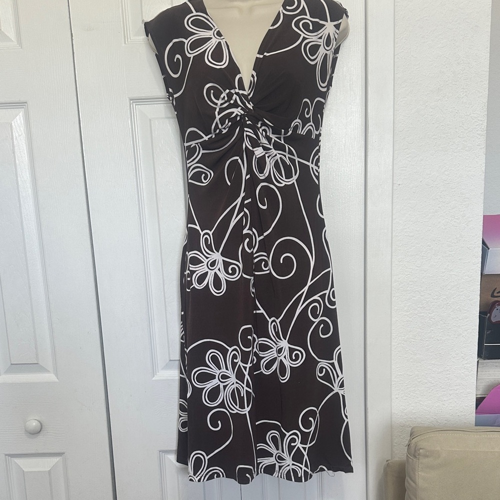 Dress Barn Brown and White Floral Midi Dress